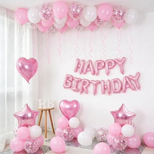 Pink White Birthday Decorations for Girls Pink and White Birthday Balloon - Image 3