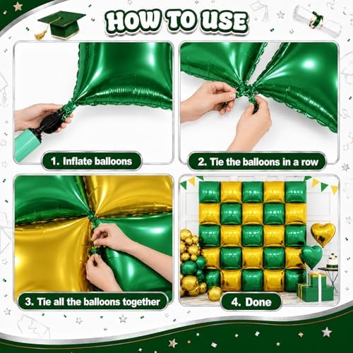 25PCS Dark Green Gold Square Foil Balloons Wall Backdrop - Image 3