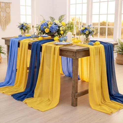 Boao 6 Pcs Amalfi Coast Blue Yellow Lemon Decorations Chiffon Table Runner - Image 6
