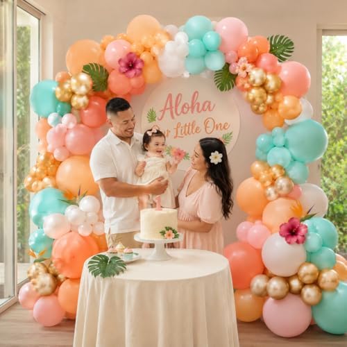 Tropical Balloon Arch Kit, 149 PCS Hawaiian Luau Balloons Garland Pink Teal Orange Coral Metallic Gold Latex Balloons for Flamingo Summer Aloha Beach Pool Baby Shower Birthday Party Decorations - Image 4