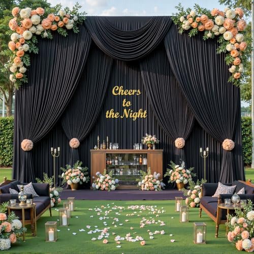 20ftx10ft Wrinkle Free Black Backdrop Curtain for Parties, 4 Panels 5x10ft Silky Polyester Photo Backdrop Drapes Back Drop Cloth Drapery for Wedding Birthday Photography Background Decor - Image 6