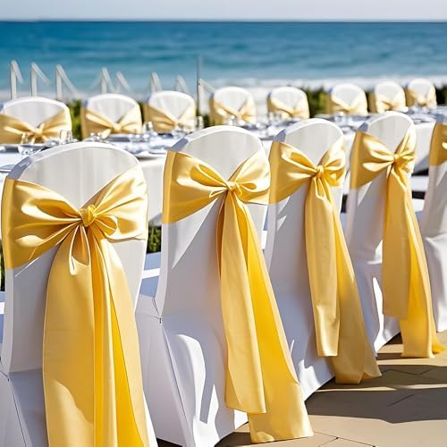 Gold Chair Sashes 50 Pack, Gold Sashes for Chairs Covers for Christmas Wedding Party Decor, Satin Chair Bows for Reception Ceremony Birthday Decoration - Image 4