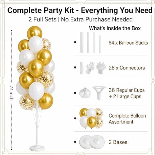 Hiins Gold Balloon Column Kit Set of 2 With Base for Prom Party Decor - Image 3