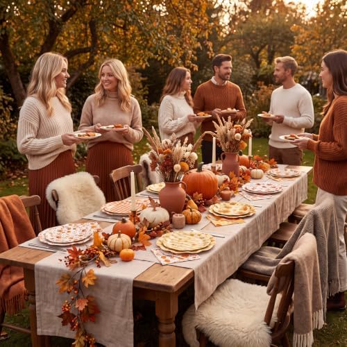NatNarr 150 Pcs Fall Plates and Napkin, Orange White Fall Floral Dinnerware - Image 7