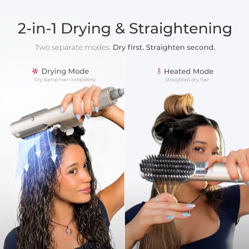TYMO Hair Straightener Brush Blow Dryer 2-in-1, 2X Faster Wet to Dry Hair Straightener Hot Comb for Smooth Styling, Flowy Ionic Air Straightening Styler for Women, Add Shine & Less Heat Damage, Gold - Image 2