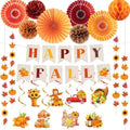 Fall Party Decorations, 22PCS Happy Fall Decoration with Banners Hanging Swirls Garland Banner Paper Fans Poms Honeycomb Ball, Maple Leaf Pumpkin Decor for Autumn Home Classroom Office Decor by Deorfuy