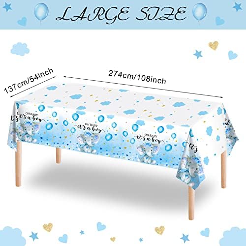 6 Pack Elephant Tablecloth Decorations, Plastic Tablecloth Table Cover Backdrop for Baby Boy Girl Gender Baby Shower Party Supplies, 54 x 108 Inch, Blue - Image 2