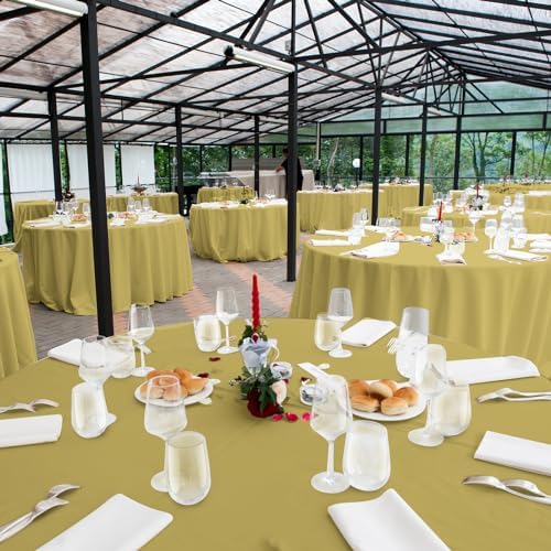 16 Pack Gold Plastic Tablecloth for Round Tables, Premium Decorative Gold Disposable Table Cloths for Parties, Bulk Round Party Table Cover for Birthday Wedding Anniversary Graduation, 84 Inch - Image 7