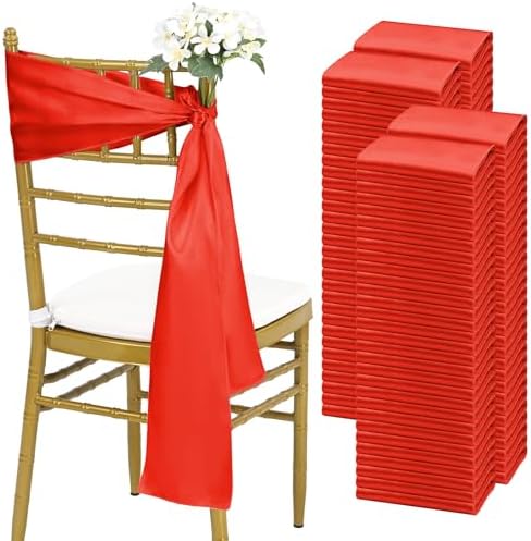 fani 120 PCS Satin Chair Sashes, 7x78 Inch, Red by fani