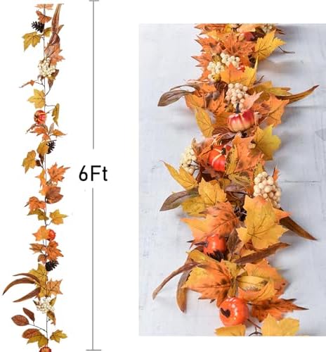 DearHouse Fall Maple Leaves, 6ft Artificial Autumn Foliage Thanksgiving Decor for Home, Wedding, Fireplace, Party, Christmas (Yellow&Brown) - Image 5
