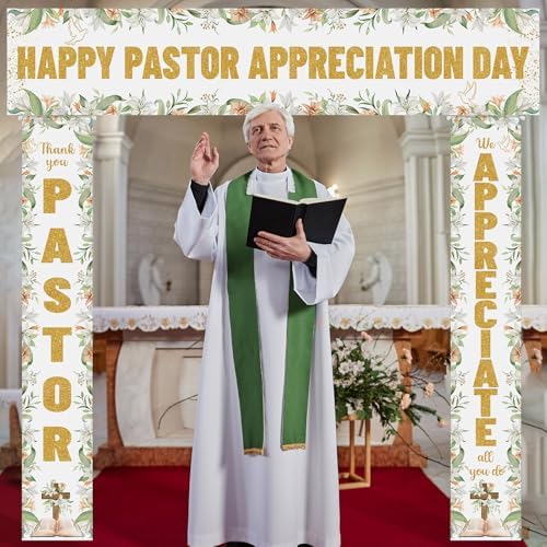 SmoothNovelty 3 Pcs Gold Pastor Appreciation Day Banners - Image 2