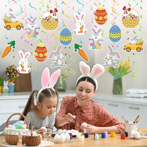 Easter Party Decorations - 30 Pcs Easter Hanging Swirl No DIY Easter Egg Bunny Carrot Baskets Ceiling Decorations for Home Office Classroom Easter Party Supplies - Image 2