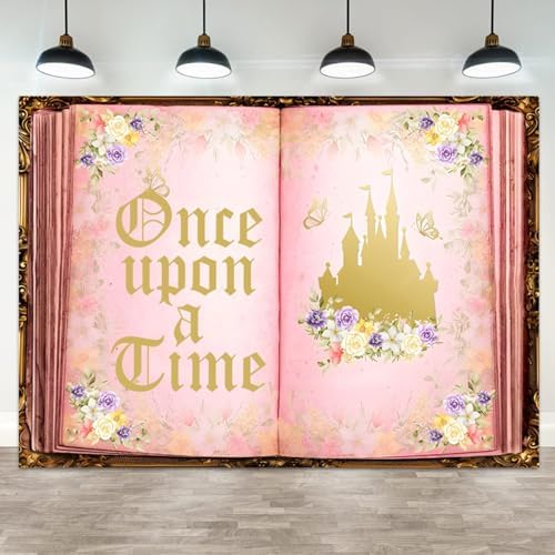 15x10ft Once Upon a Time Backdrop Fairy Tale Book Castle Photography Background Pink Floral Butterfly Princess Birthday Baby Shower Wedding Party Decor Photo Booth Props for Girls Photoshoot by ASDCXZ
