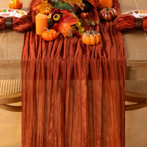 Fall Table Runner Terracotta Cheesecloth Table Runner for Thanksgiving 10ft - Image 2