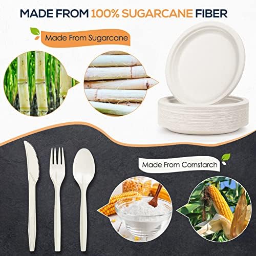 Gezond 250Pcs Disposable Paper Plates Compostable Plates and Utensils - Image 2