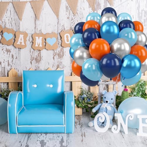 Paready Blue and Orange Balloons, 50 Pcs Astronaut Balloons with 12 Inch Navy Blue Metallic Blue Silver Latex Balloons Helium for Boys Men Outer Space Themed Birthday Baby Shower Party Decorations - Image 6