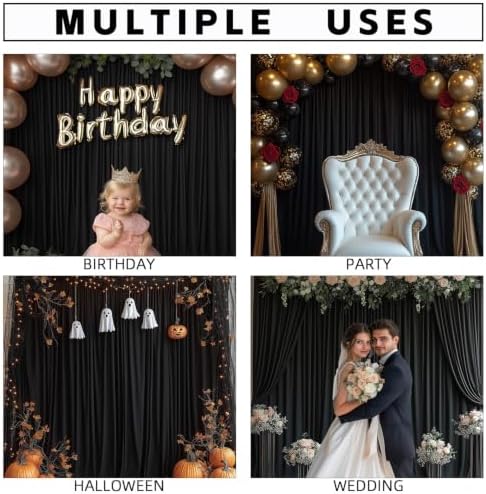 40x10FT Black Backdrop Curtains for Wedding Parties, Wrinkle Free Photo Backdrop Curtains for Wedding Birthday Party Baby Shower, Fabric Drape with Rod Pockets 5ft x 10ft, 8 Panels - Image 4