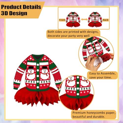 Christmas Ugly Sweater Party Decorations Honeycomb Centerpiece - Image 6