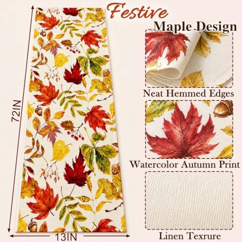 ONFAON Fall Decorations for Home, Fall Maple Leaves Table Runner - Image 3