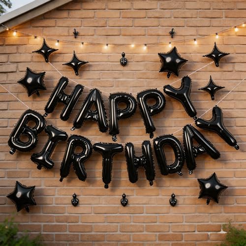 Black Happy Birthday Balloons Banner 16 Inch Mylar Foil Letters, 10 Inch Five & Four Star, Inflatable Party Decor and Birthday Decorations for Women, Men, Boys & Girls Kids and Adults, Party Supplies - Image 5