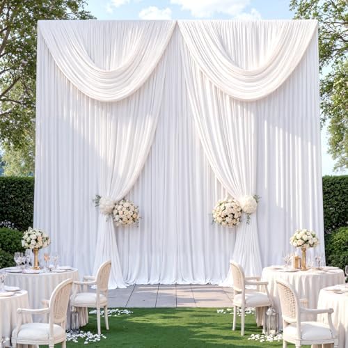 14ft x 10ft White Backdrop Curtains for Parties, Wrinkle Free 2 Panels Photo Backdrop Drapes Back Drop Cloth for Wedding Birthday Photography Background Decor by CO-AVE