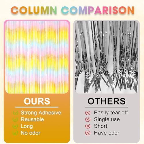 Voircoloria Pastel Foil Fringe Backdrop Curtains,3.3x8.2ft, 3 Pack - Image 5