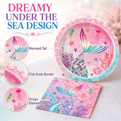 40pcs Mermaid Plates &Napkins Birthday Party Decoration 20 Guests - Image 3