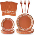 96Pcs Brown Platos De Barro Mexicanos Cielito Lindo Terracotta Clay Party Plates Supplies Tableware Decorations Disposable Paper Plates Napkins Forks for Birthday Baby Shower, Serves 24 by G1ngtar