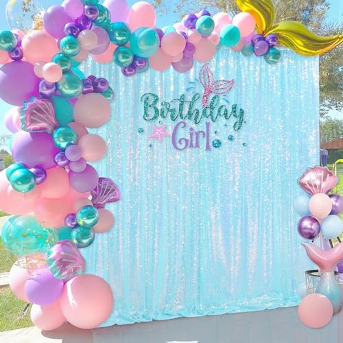 Blue Iridescent Backdrop Curtain for Party: 10ftx10ft Sequin Background for Mermaid Wedding Birthday Decorations - Image 3