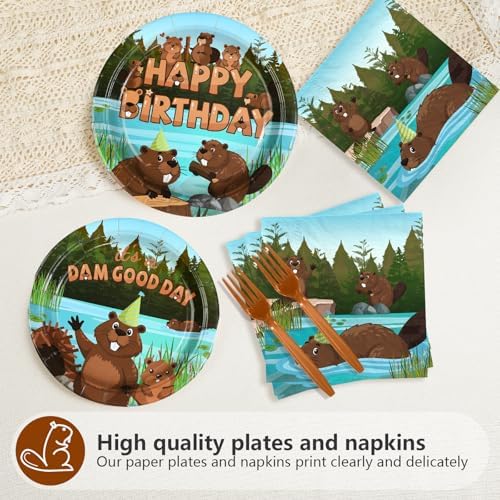 96Pcs Beaver Birthday Party Decorations Serves 24 - Image 3