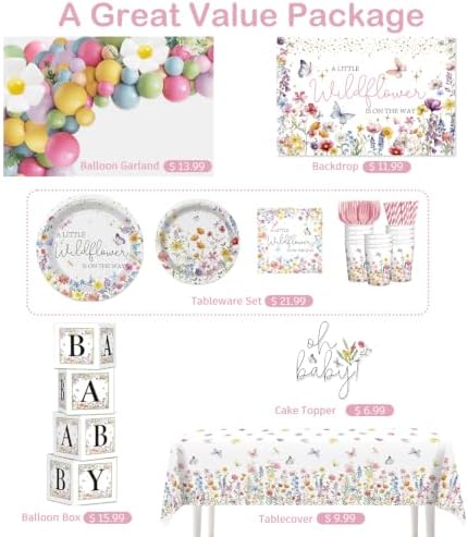 cocomigo Wildflower Baby Shower Decorations, All-in-One Set for 20 Guests - Image 3