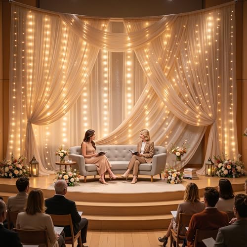 20x10FT Dark Champagne Wrinkle Free Backdrop Curtains with Lights String for Parties - Photo Curtain Backdrop with Lights for Wedding Decorations, Bridal Baby Shower Birthday Party Photography - Image 3