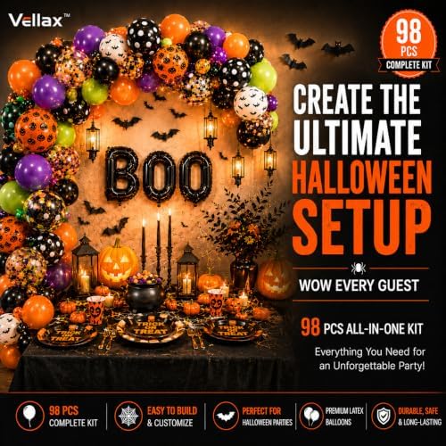 Vellax Halloween Balloon Garland Kit, 98 Pcs with BOO, Bat & Pumpkin - Image 4