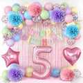 Pastel 5th Birthday Colorful Party Decorations Girls Pink Number 5 Balloon by KAINSY