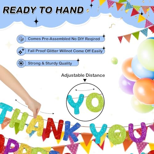 Fulmoon Thank You We Appreciate You Banner Glitter,Colorful - Image 3