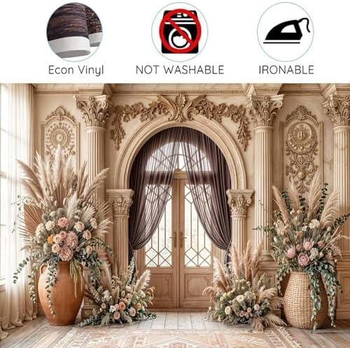5X4ft Retro European Wedding Backdrop Boho Flowers Wedding Pattern Photography Background Classic Bridal Shower Portrait Party Decoration Supplies Cake Table Photo Booth Studio Props - Image 5