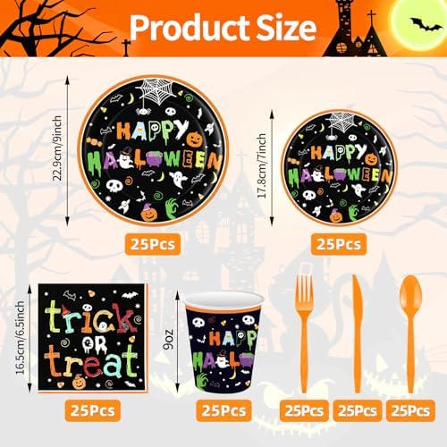 175 Pcs Happy Halloween Plates Napkins Cups Cutlery Tableware Decorations - Image 2
