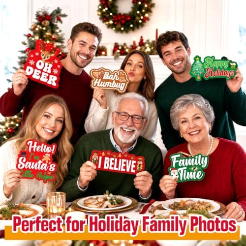 Beeveer 24 Pcs Christmas Photo Booth Props Red and Green Xmas Props Signs - Image 6