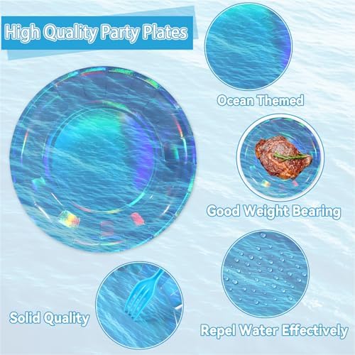 96Pcs Iridescent Sea Party Plates Napkins Waves Birthday Party Decorations - Image 3