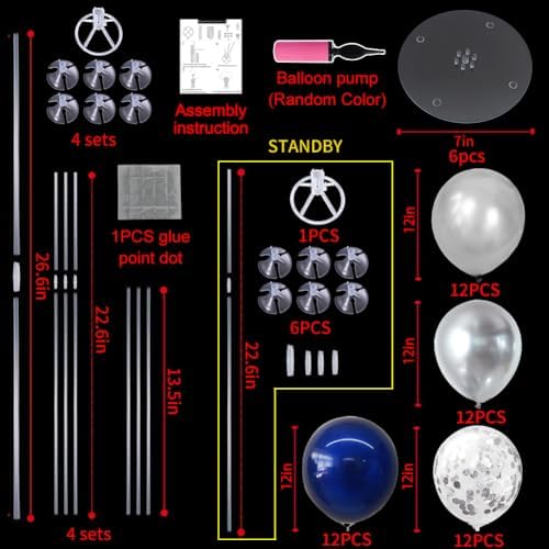 TONIFUL 6 Set Navy Blue Silver Balloon Stand Balloon Centerpieces for Table - Image 3