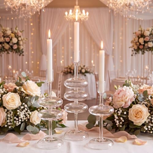 LemonRoad Glass Taper Candlestick Holder Set of 3, Table Decor, Clear by Unknown