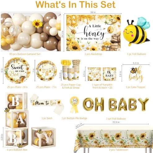 Cocomigo 257Pcs Bee Baby Shower Decorations, All-in-One Set for 25 Guests - Image 2