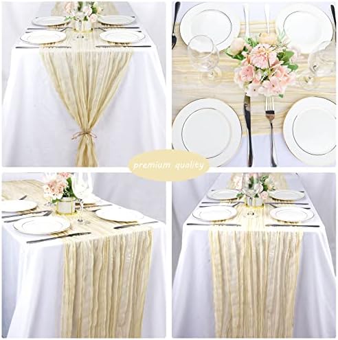 35x72 Inch Beige Cheesecloth Table Runner Rustic Boho Wedding Party Decor - Image 5