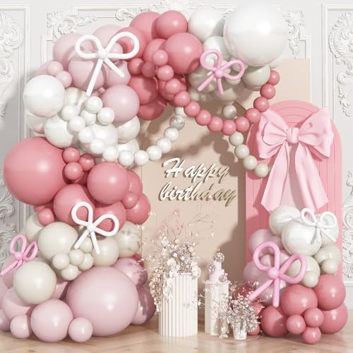Pink White Balloon Arch Bow Coquette Birthday Decoration Bridal Baby Shower by Isndare