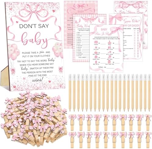 Patelai 321 Pcs Pink Bow Baby Shower Decorations Games Supplies, 50 Guests by Patelai