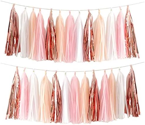 We Moment Tissue Paper Tassels Party Tassel Garland Banner for Party Decorations, DIY Kits,Pink,White,Peach,Rose glod,40 PCS by We+Moment