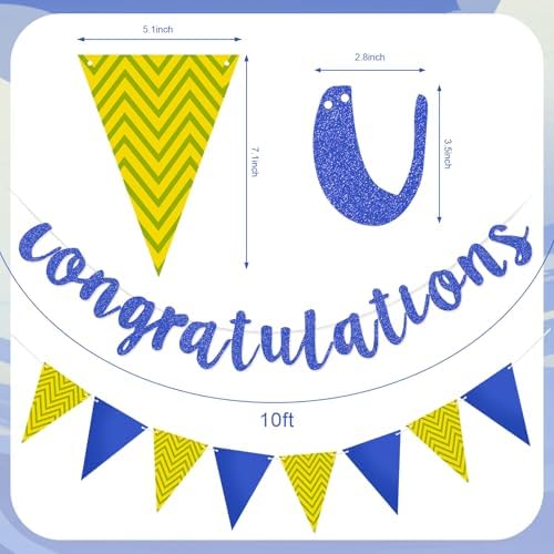 Outus Congratulations Banner with Triangle Flag 12 Swirls,Blue, Gold - Image 3