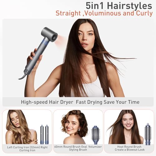 TANSHINE Blow Dryer Brush Set,Hair Dryer Brush with 110,000 RPM High-Speed Negative Ionic Hair Dryer,5 in 1 Hot Air Styler, Blow Dryer for Fast Drying Curling Volumizing Straightening Styling - Image 2