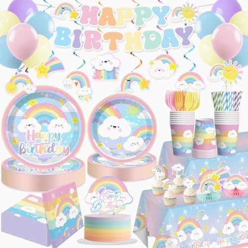 Xynic 174pcs Rainbow Birthday Decorations Complete Tableware Set, 25 Guests by Unknown