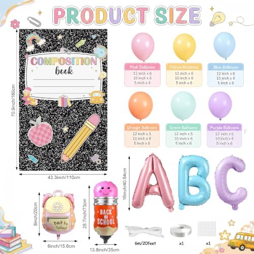 Back to School Balloon Arch Kit Pastel Composition Notebook Classroom Decor - Image 2